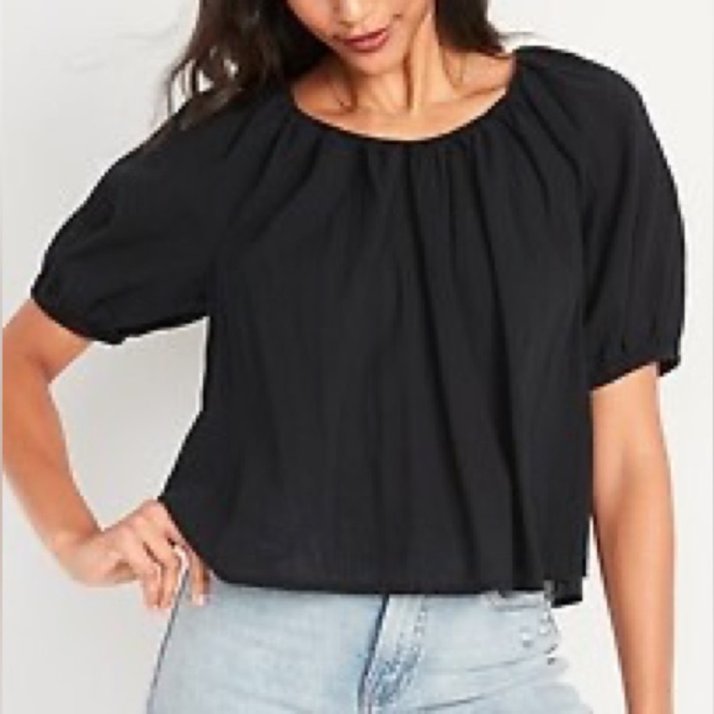 Old Navy Puff-Sleeve Cutout Tie-Back Swing Blouse - Picture 9 of 9